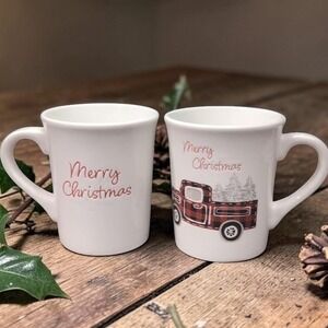 Potter's Studio‎ Red Truck Coffee Cups, Set of 2, Christmas Scene Drinkware